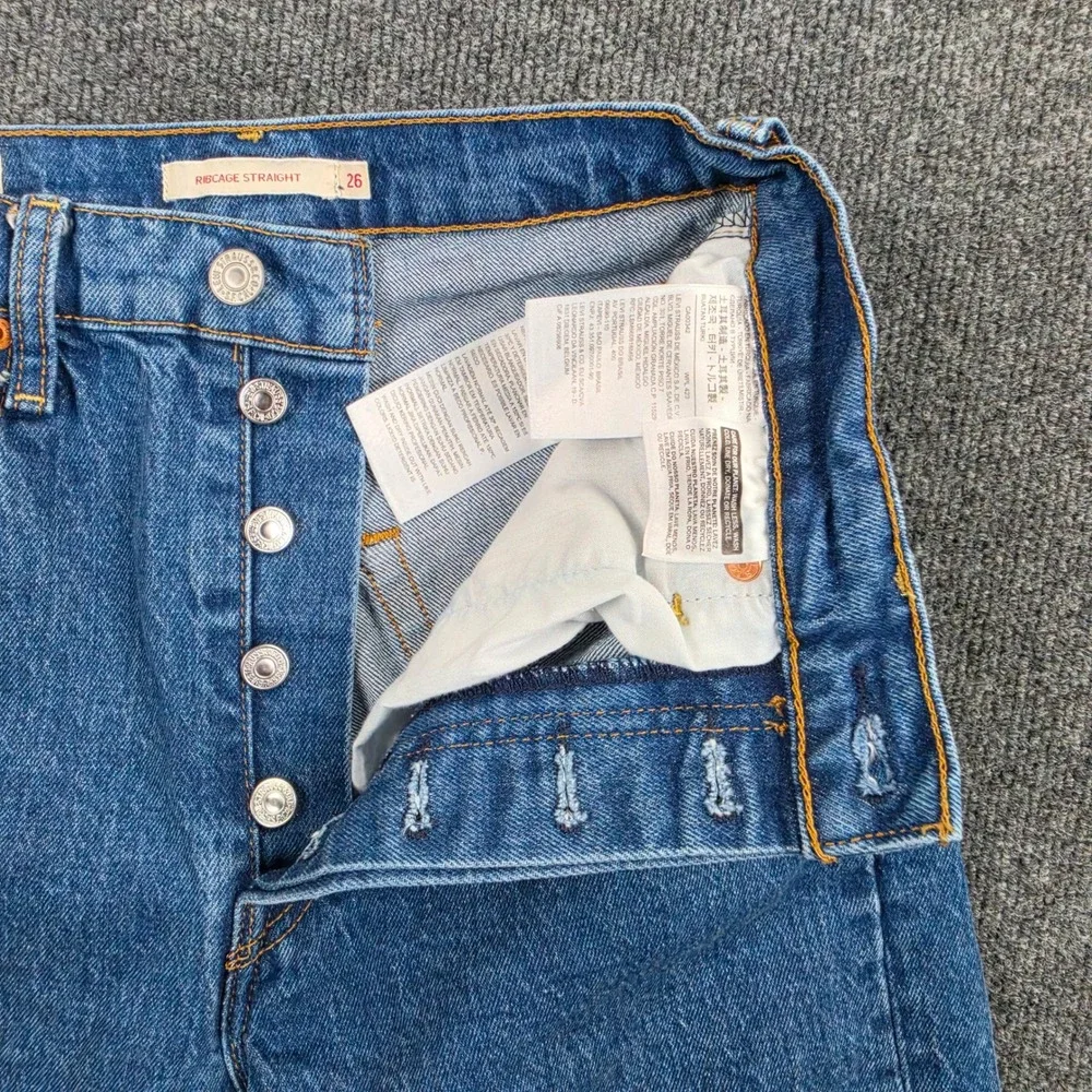 Levis Premium Ribcage Straight Jeans Women's 26 High Rise Dark Wash Button Fly